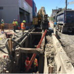 Crew install new sewers on West 21st Street in Coney Island.