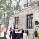 India's Minister of State for External Affairs M.J. Akbar unfurls the Indian National Flag at the Indian Consulate in New York, August 15, 2016. Looking on is Consul General Riva Ganguly Das, to Minister's left. Photo/ Moahmmed Jaffer-SnapsIndia