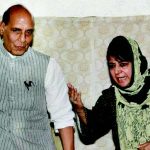 Union home minister Rajnath Singh and Jammu and Kashmir chief minister Mehbooba Mufti interact with media during a press conference in Srinagar. Photo courtesy: PTI