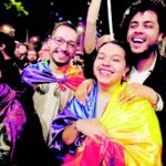 Joyous moment: People celebrate after the peace deal in Bogota on Wednesday, August 24.