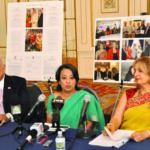 Consul General of India in New York, Riva Ganguly Das (center) addresses mediapersons at the press conference to announce the arrangements for the unveiling of the Diwali Commemorative stamp, September 21. Ranju Batra, Chair of the Diwali Stamp Project is to her left and, to her right is Ravi Batra - Photo/ Vijay Shah