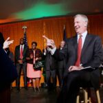 New York City Mayor Bill de Blasio and his wife Chirlane McCray (right), enjoy a lighter moment as Waris Ahluwalia (right), Actor, Designer, Model speaks on the occasion Photo/ Jay Mandal/On Assignment