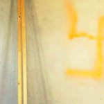 Swastika painted on the walls of the house of Peter Jacob