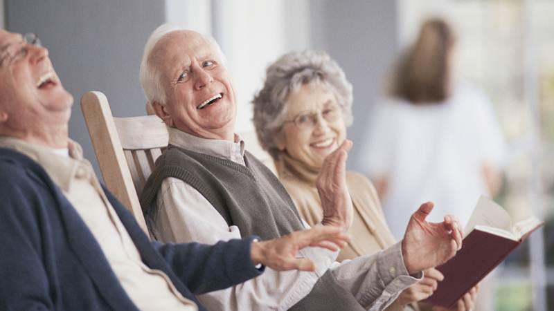People laughing on porch