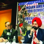 Sant Chatwal, Chairman , Indian American Democrats & Friends of Hillary appeals for collective vote at a press conference held at The Chatwal Hotel in Manhattan on 2nd November, 2016. Seen from L to R:Mike Patel, hotelier and former commissioner in President Clinton's White House Initiative on Asian Americans and Pacific Islanders, Dr Bhupi Patel, former chief of medicine at Mount Sinai Hospital, Queens, and Sant Chatwal
