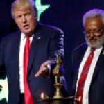 Republican candidate Donald Trump  at RHC rally in NJ., October 15. RHC Chairman Shally Kumar is seen to his left.                                                                                      Photo courtesy Facebook