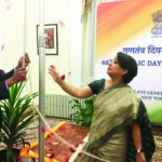 Consul General of India in New York, Ambassador Riva Ganguly Das hoisting the Indian national flag