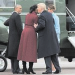 Barack Obama, the 44th President of the US with Michelle Obama being seen off by his successor Donald J Trump and the First Lady Melania Trump, January 20, 2017