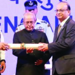 Dr. Bharat Barai of Chicago receiving the Pravasi Bharatiya Samman from President of India. Seen from L to R: General VK Singh, Minister of State for External affairs, President Pranab Mukherjee, Dr. Bharat Barai and Luiss da Costa, Prime Minister of Portugal who was also conferred the honor. Photo / Jay Mandal on assignment