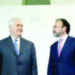 U.S. Secretary of State Rex Tillerson (middle left) and Mexican Foreign Minister Luis Videgaray (middle right) are joined by Homeland Security Secretary John Kelly (L) and Mexican Secretary of State Miguel Angel Osorio (R) at a joint news conference in Mexico City on Thursday, February 23. Kelly assured senior representatives of the Mexican government that there will be no mass deportations or military enforcement against Mexican immigrants living in the United States.
