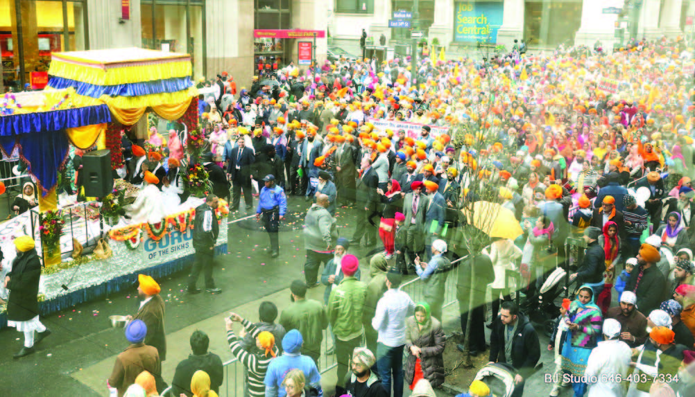 The huge crowds, following their Guru, at the Parade in Manhattan on April 22.