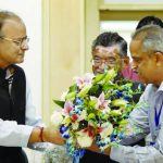 Finance minister Arun Jaitley with CBEC?chairman Najib Shah after the 13th GST Council Meeting at Vigyan Bhawan in New Delhi on March 31, 2017. Courtesy: PTI