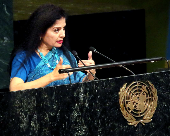 P 1 lakshmi Puri addressing the UNGA on April 24 2017 Photo single Jay Mandal