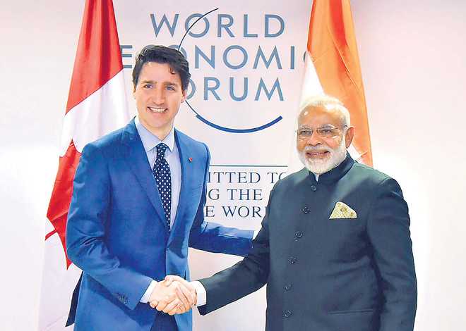 Modi with Trudeau at WEF