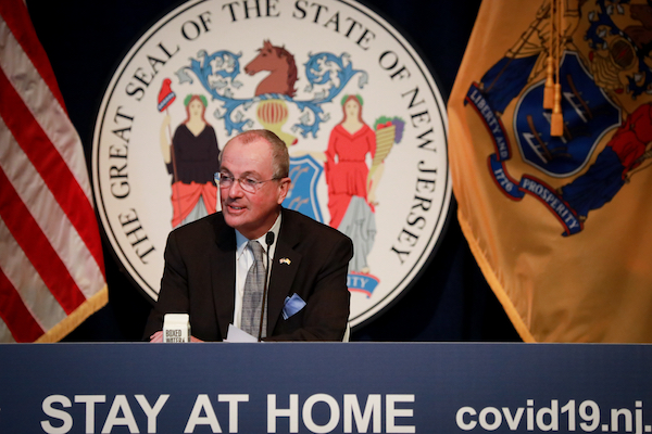 Governor Murphy, Lieutenant Governor Sheila Oliver, Congressman Tom Malinowski, Department of Health Commissioner Judith Persichilli, and State Police Superintendent Colonel Patrick Callahan hold a Coronavirus briefing and announce the road to reopening New Jersey on April 27, 2020 (Edwin J. Torres for Governor’s Office).