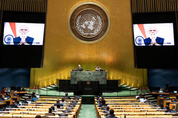 Modi addressing the UNGA virtually Sept 2020