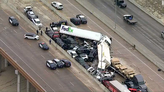 Car pile up aerial view
