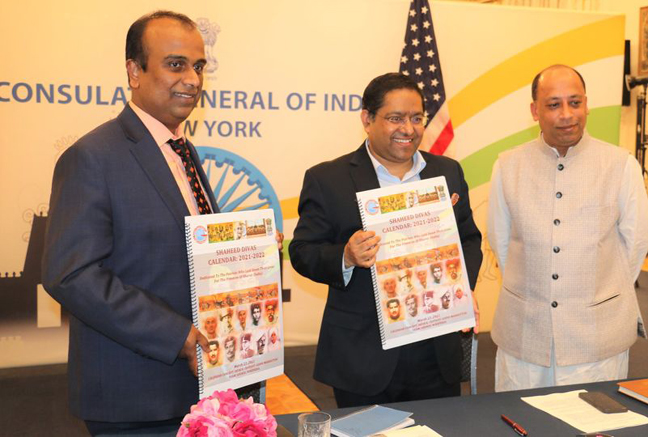 S 1 Shaheed Calendar released by Indian Consul General Ranjith Kumar Jaiswal on March 23rd