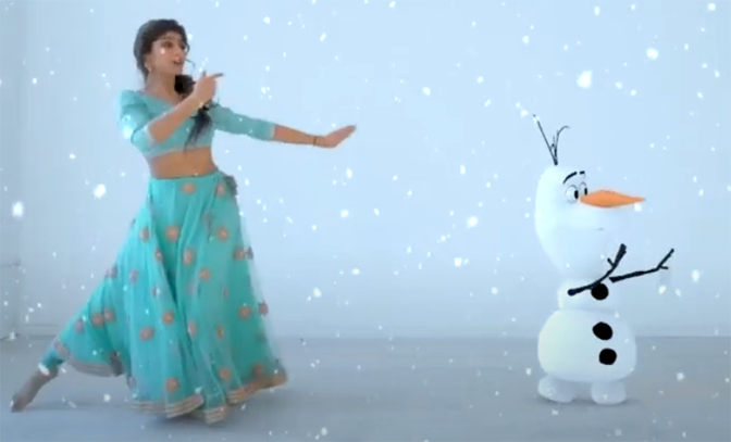 Watch Indian American choreographer Vinita Hazari dancing alongside Olaf the snowman