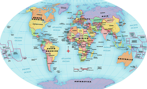 Globe world-map-continent-and-country-labels-globe-turner-llc