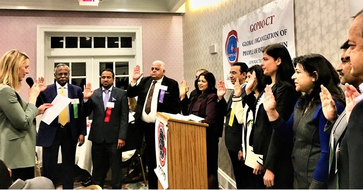 G 1 Stamford Mayor Caroline Simmons Administering Oath of Office to the New 2022 GOPIO-CT Officials 2