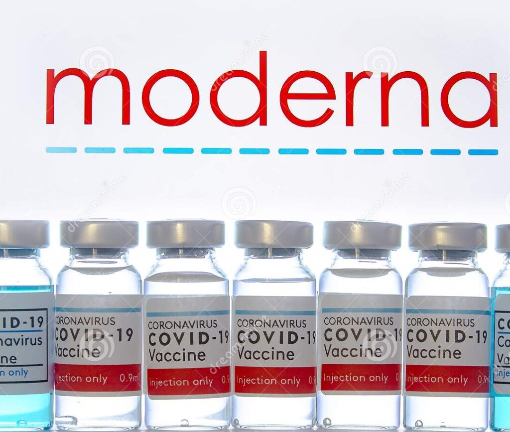 Vaccine bottles with -moderna-logo-