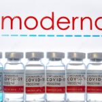 Vaccine bottles with -moderna-logo-