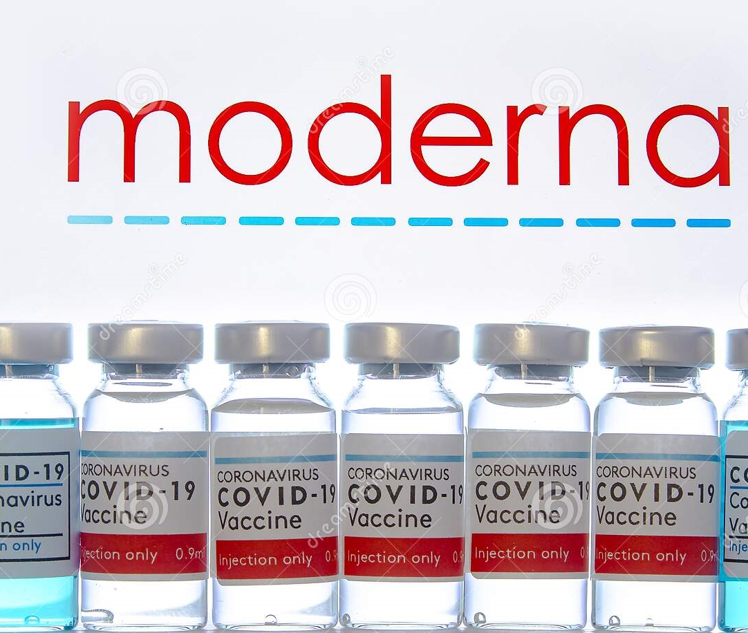 Vaccine bottles with -moderna-logo-