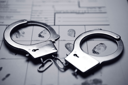 Handcuffs on top of a fingerprint form.