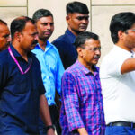 Delhi Chief Minister and AAP convenor Arvind Kejriwal comes out of the Rouse Avenue Court after he was produced by the Enforcement Directorate in the excise policy-linked money laundering case. (Source: PTI)